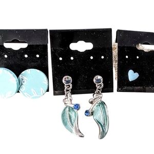 Boutique Earring Bundle | 3 Pairs | Teal Leaves, Mint Floral & Light Blue Hearts